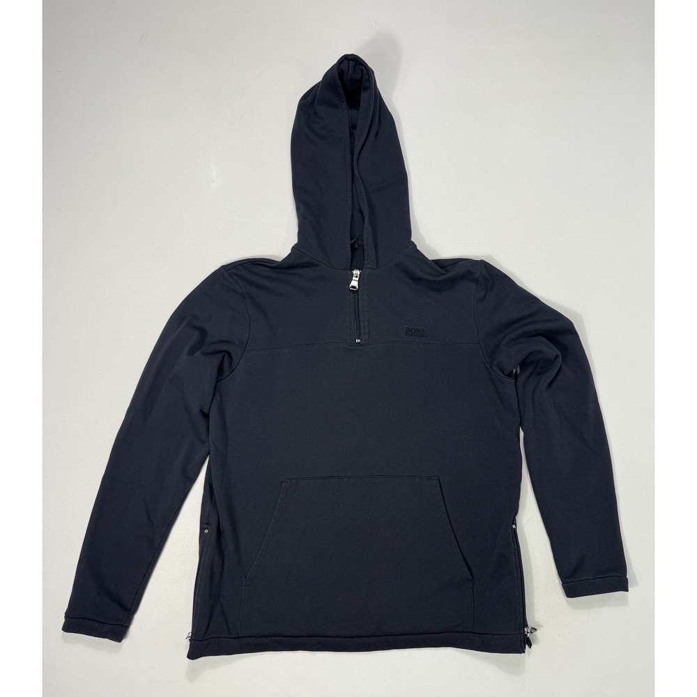 Hugo Boss Womens Small 1/4 Zip Hoodie Black Side Zippers Activewear 50198078